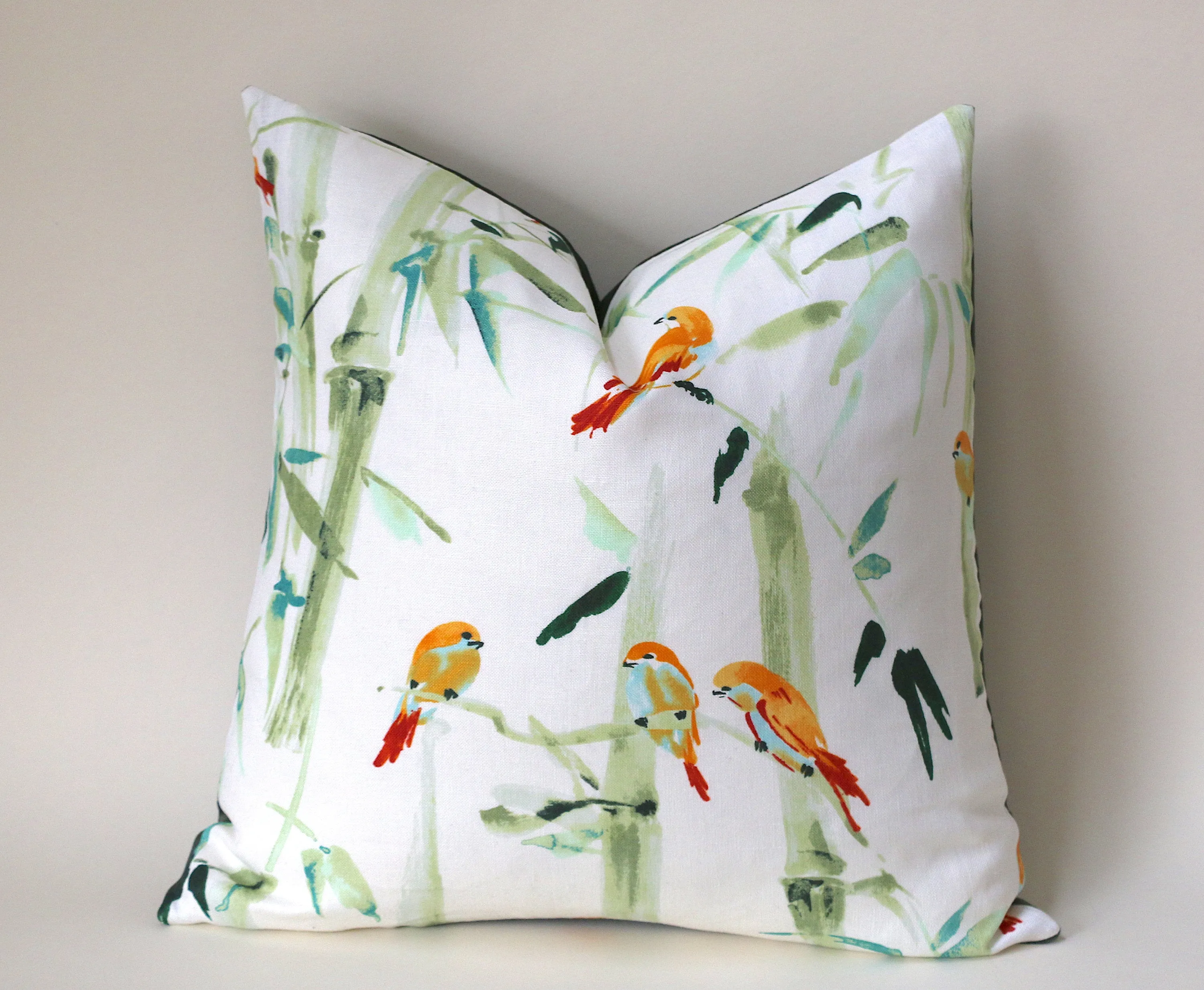 Chinoiserie Pillow / Aqua Orange 20x20 / 20x20 Cushion Cover / 20x20 Bamboo Pillow Cover / Green 20x20 Aqua / 20x20 Sofa Pillow Cover