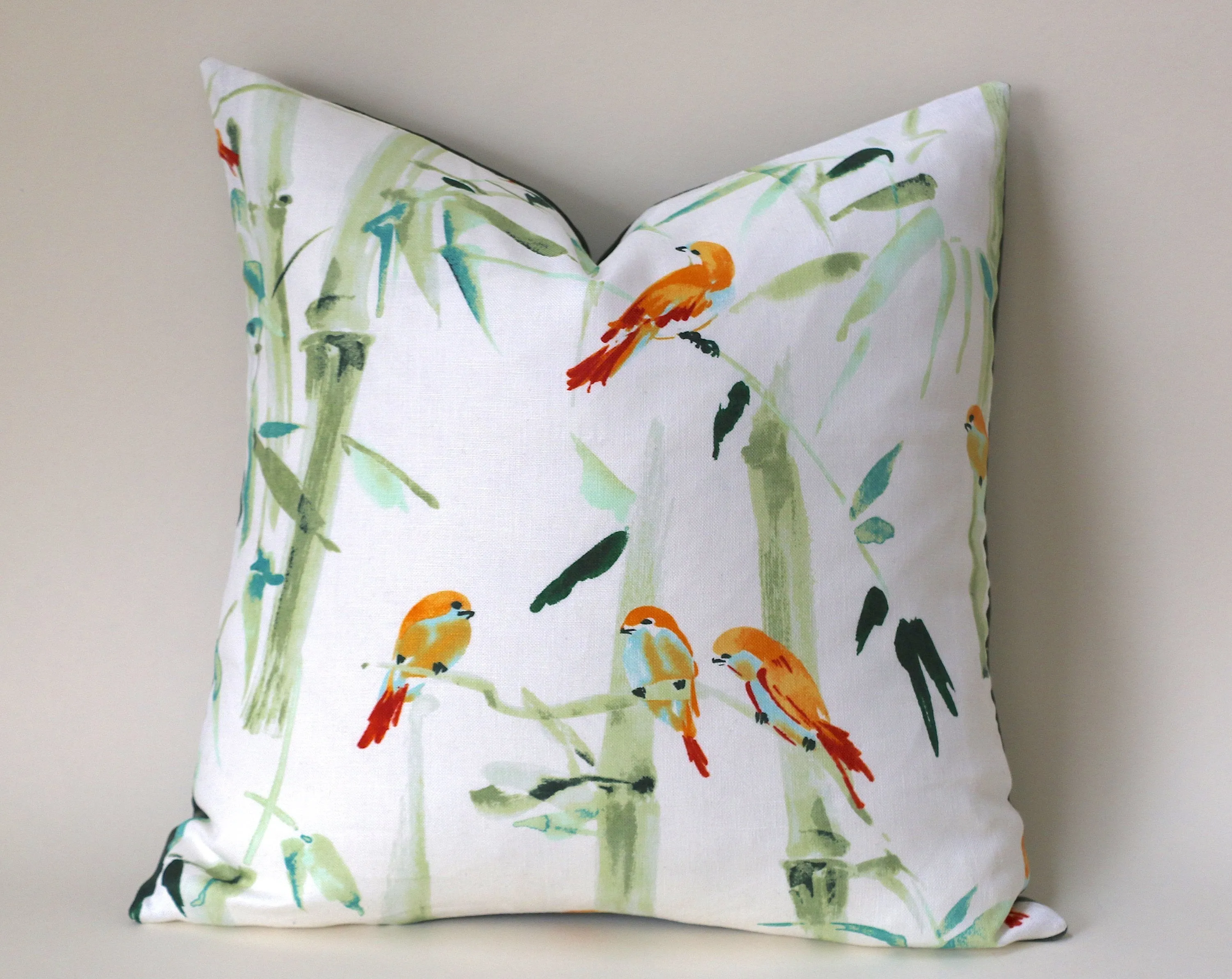 Chinoiserie Pillow / Aqua Orange 20x20 / 20x20 Cushion Cover / 20x20 Bamboo Pillow Cover / Green 20x20 Aqua / 20x20 Sofa Pillow Cover