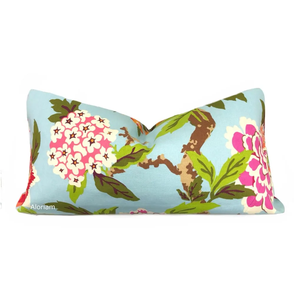 Chloe III Blue Orange Pink Green Floral Birds Print Pillow Cover