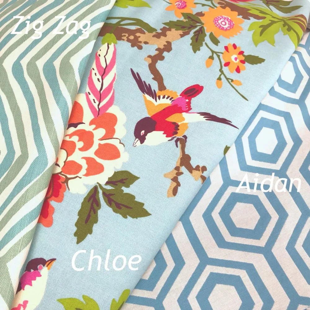 Chloe III Blue Orange Pink Green Floral Birds Print Pillow Cover