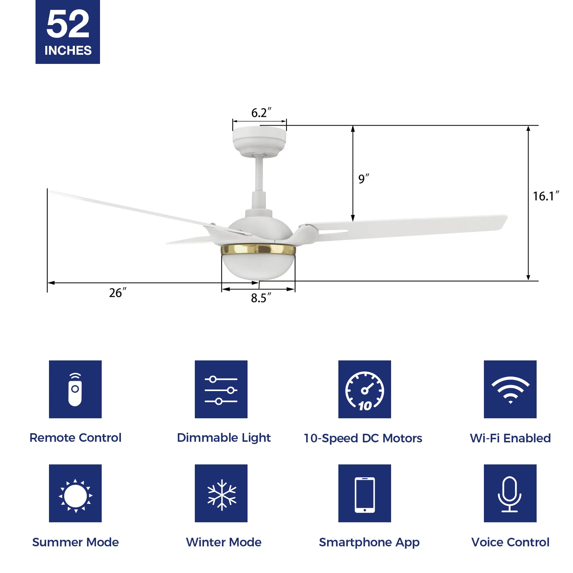 Clifden Smart Outdoor Ceiling Fan with Dimmable LED Light Remote 52"