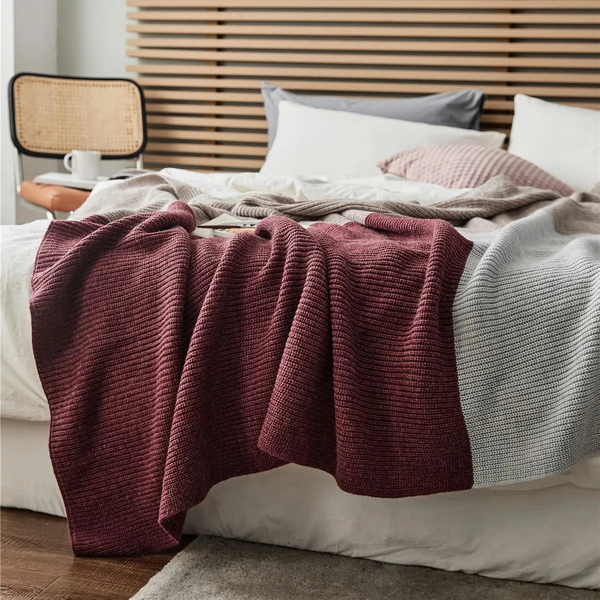 Color Block Wool Knitted Blanket