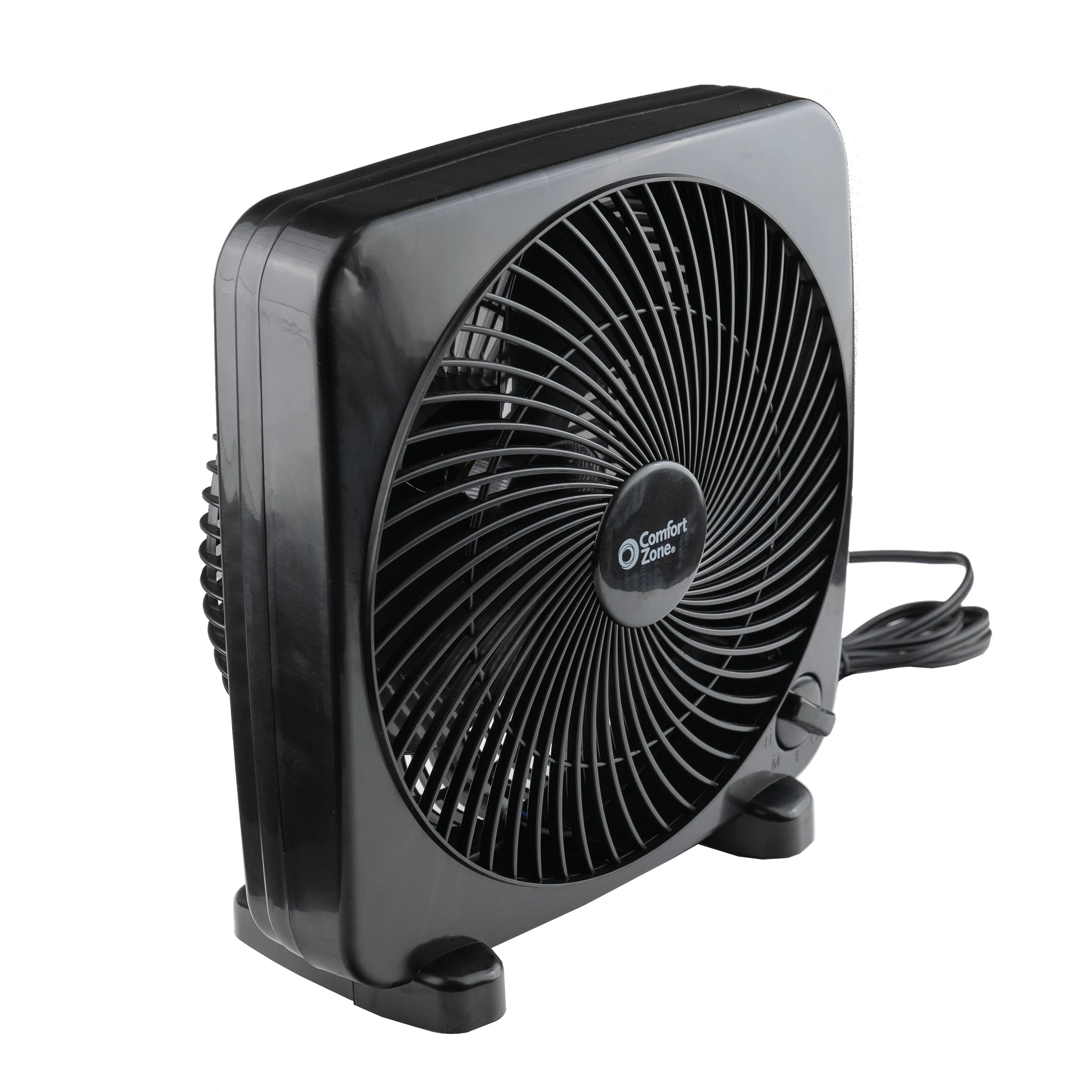 Comfort Zone 9" 2-Speed Portable Box Fan in White & Black