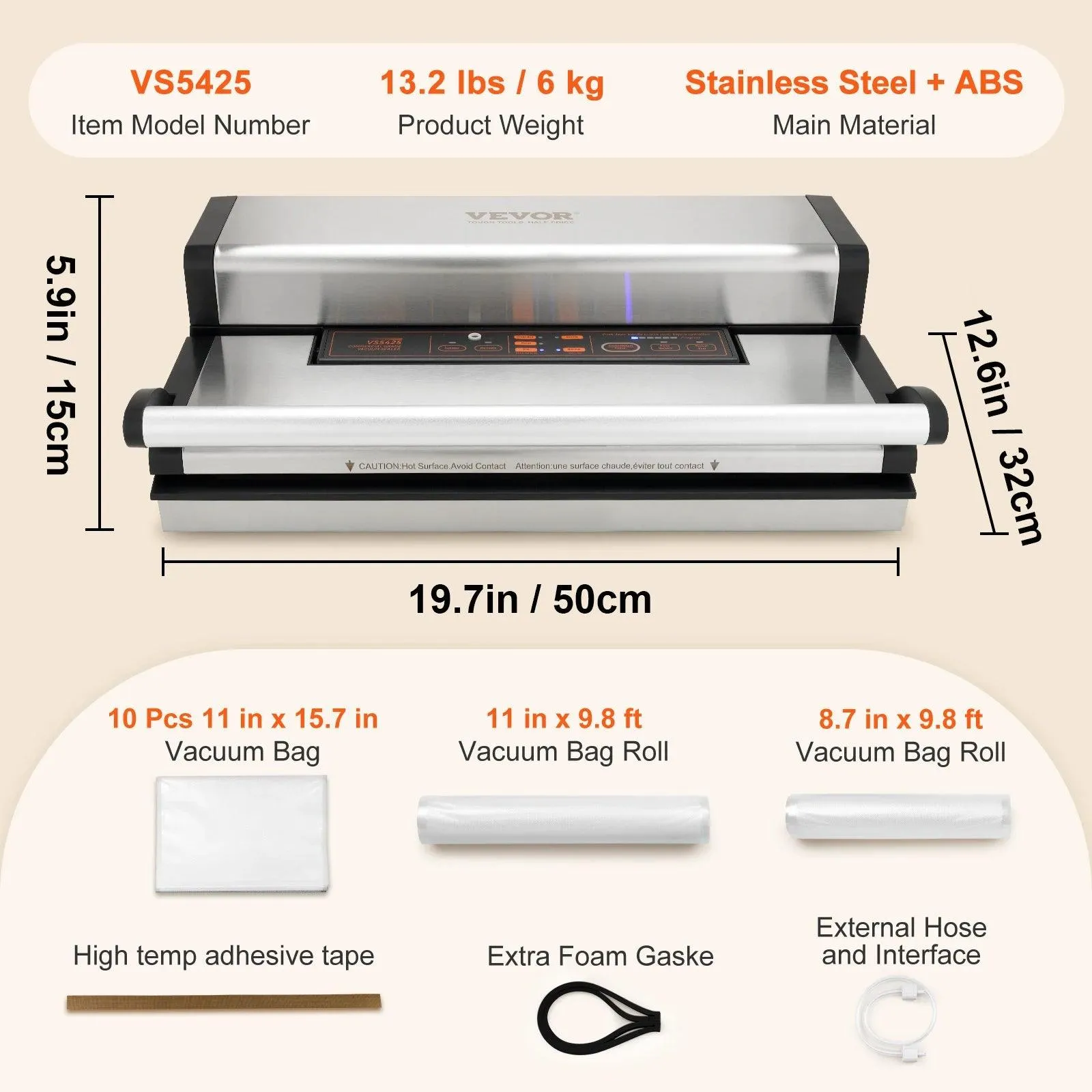 Commercial Vacuum Sealer Pro with Dual Sealing Strips and Turbo Heat Technology