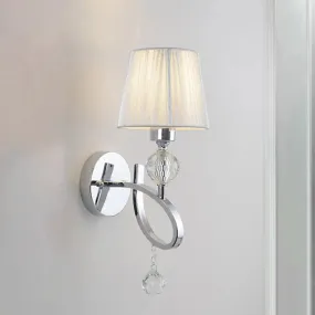 Conical Parlor Wall Lamp Fixture: 1-Light Classic Fabric Wall Lighting with Crystal Drop in Chrome