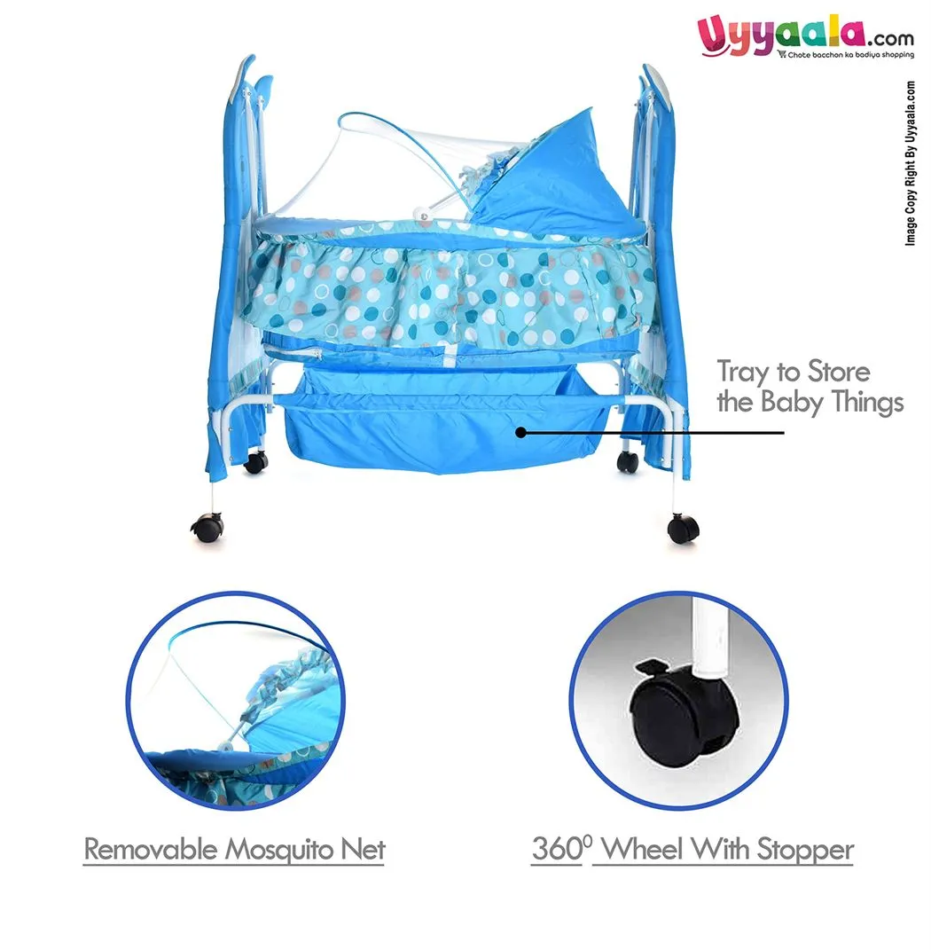 Cool Baby Cradle with Soft Bedding, Mosquito Net & Storage Space - Blue