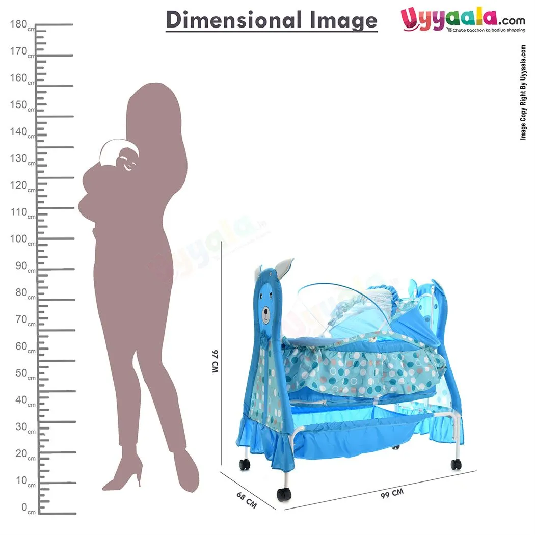 Cool Baby Cradle with Soft Bedding, Mosquito Net & Storage Space - Blue