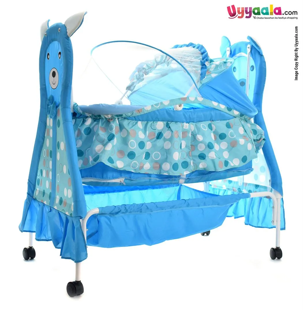 Cool Baby Cradle with Soft Bedding, Mosquito Net & Storage Space - Blue