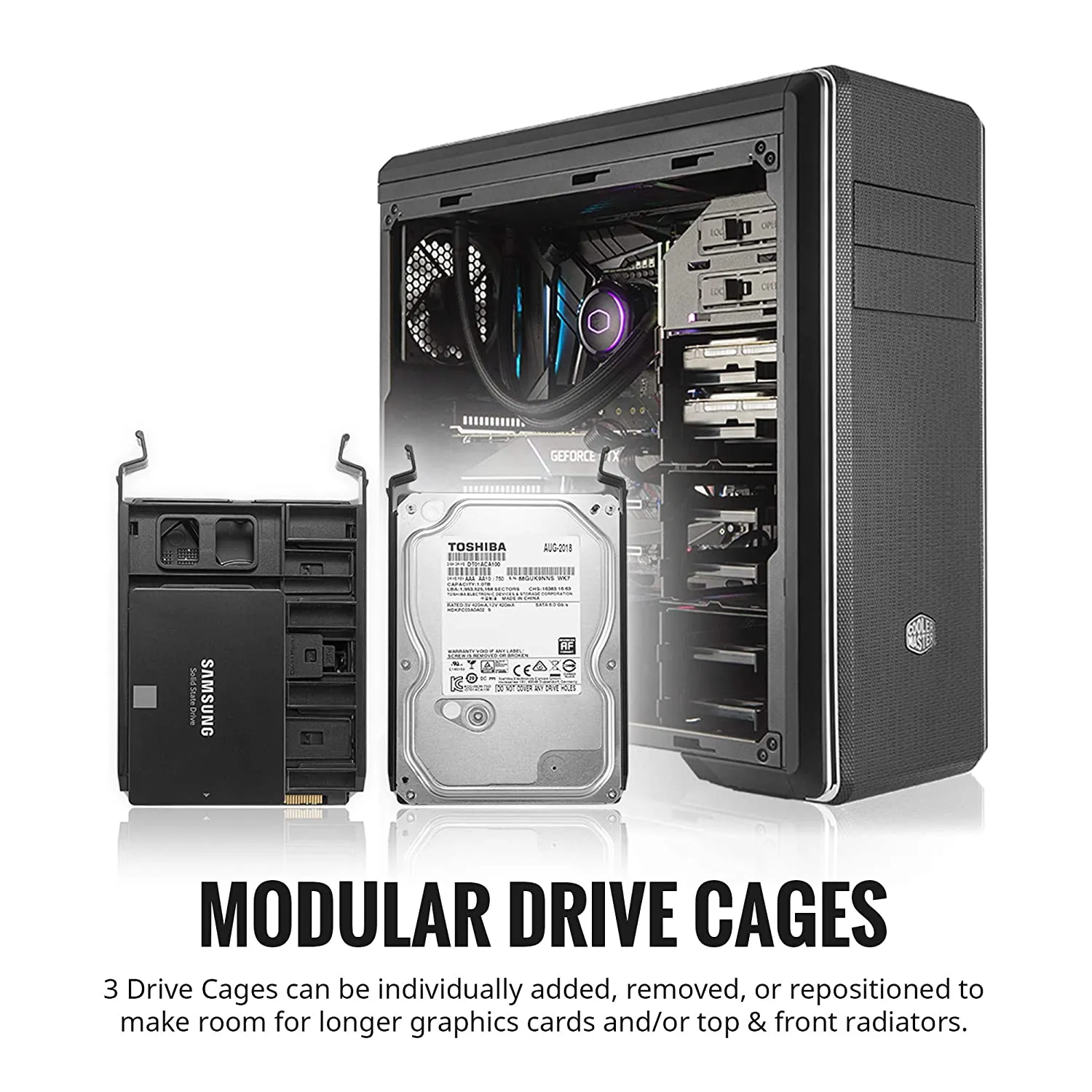 Cooler PC Case Master MasterBox CM694 With Tempered Glass Side Panel Mid Tower EATX Computer Cabinet Mesh Front Modular HDD Cages with 3 120mm Fans MCB-CM694-KG5N-S00