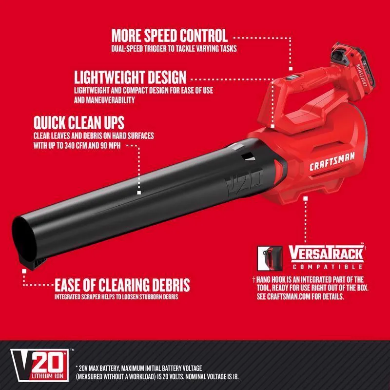 Craftsman V20 CMCBL700D1 90 mph 340 CFM Battery Handheld Blower Kit (Battery & Charger)