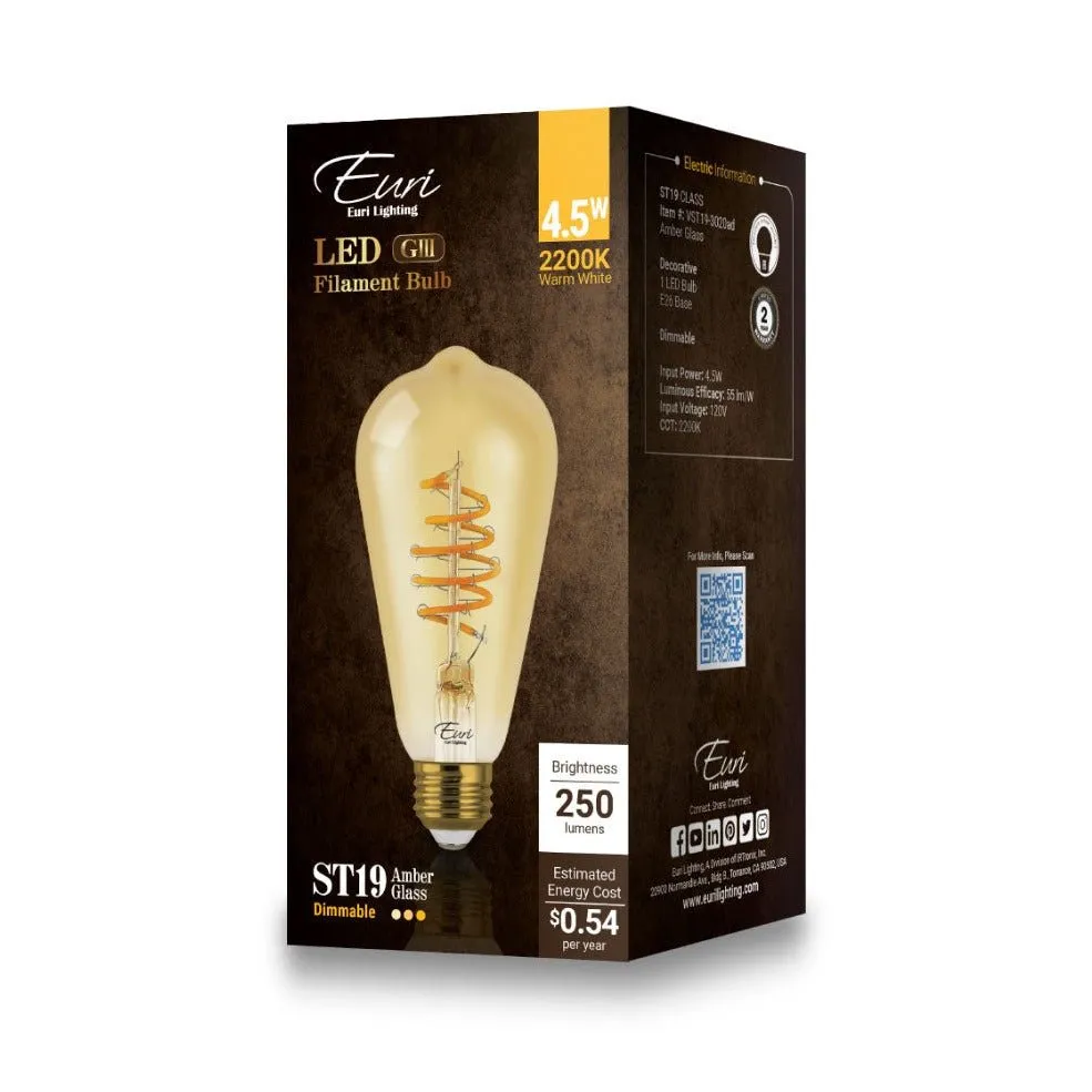 Curved LED Spiral Filament Edison Bulb - 4.5 Watt - 2200K - Amber