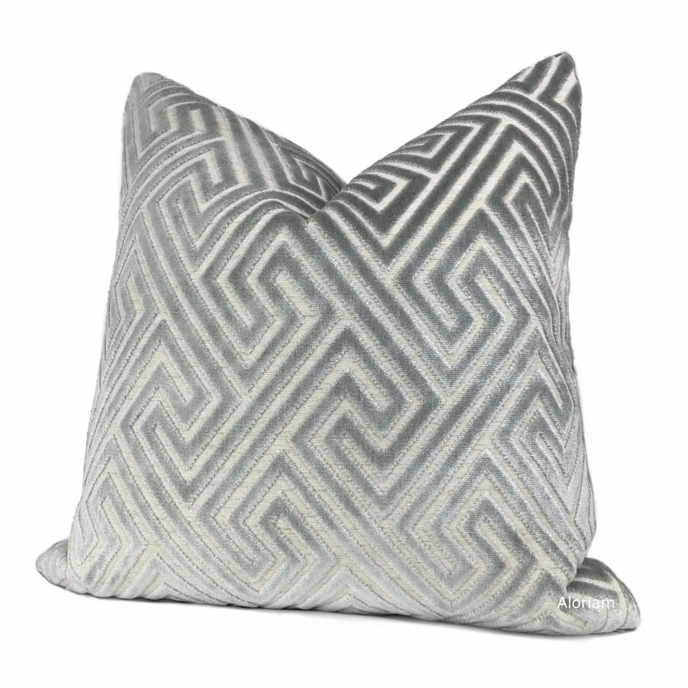 Delphi Cloud Gray Greek Key Cut Velvet Pillow Cover