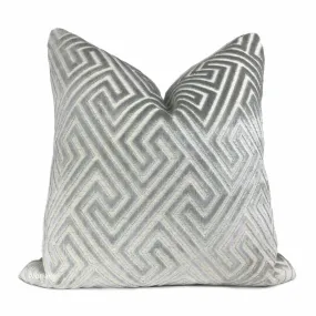 Delphi Cloud Gray Greek Key Cut Velvet Pillow Cover