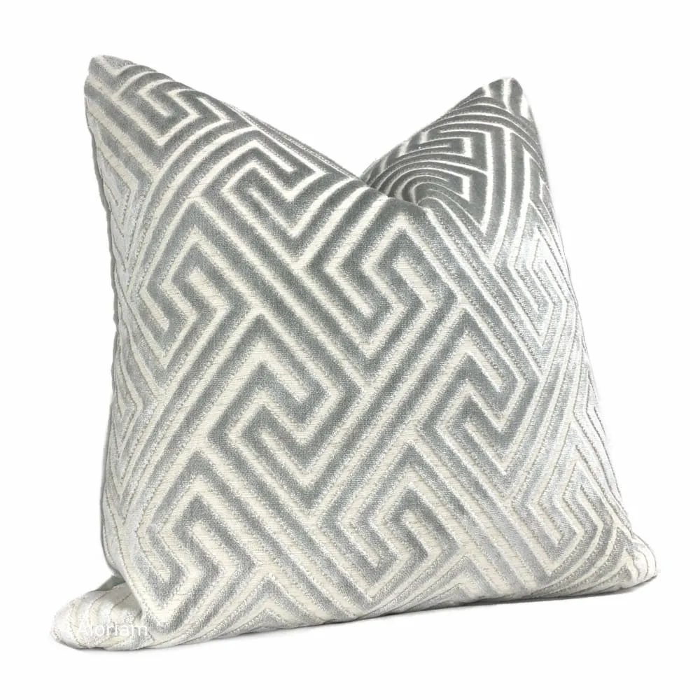 Delphi Cloud Gray Greek Key Cut Velvet Pillow Cover