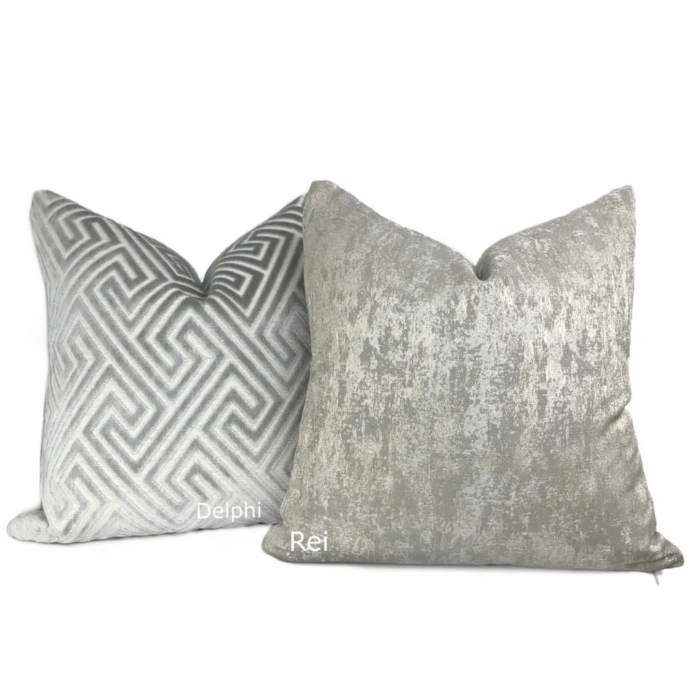 Delphi Cloud Gray Greek Key Cut Velvet Pillow Cover