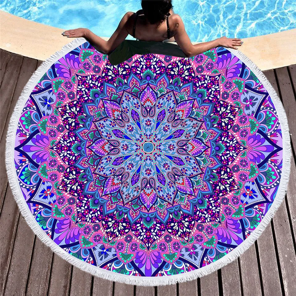 Diameter round flower fuchsia beach towel