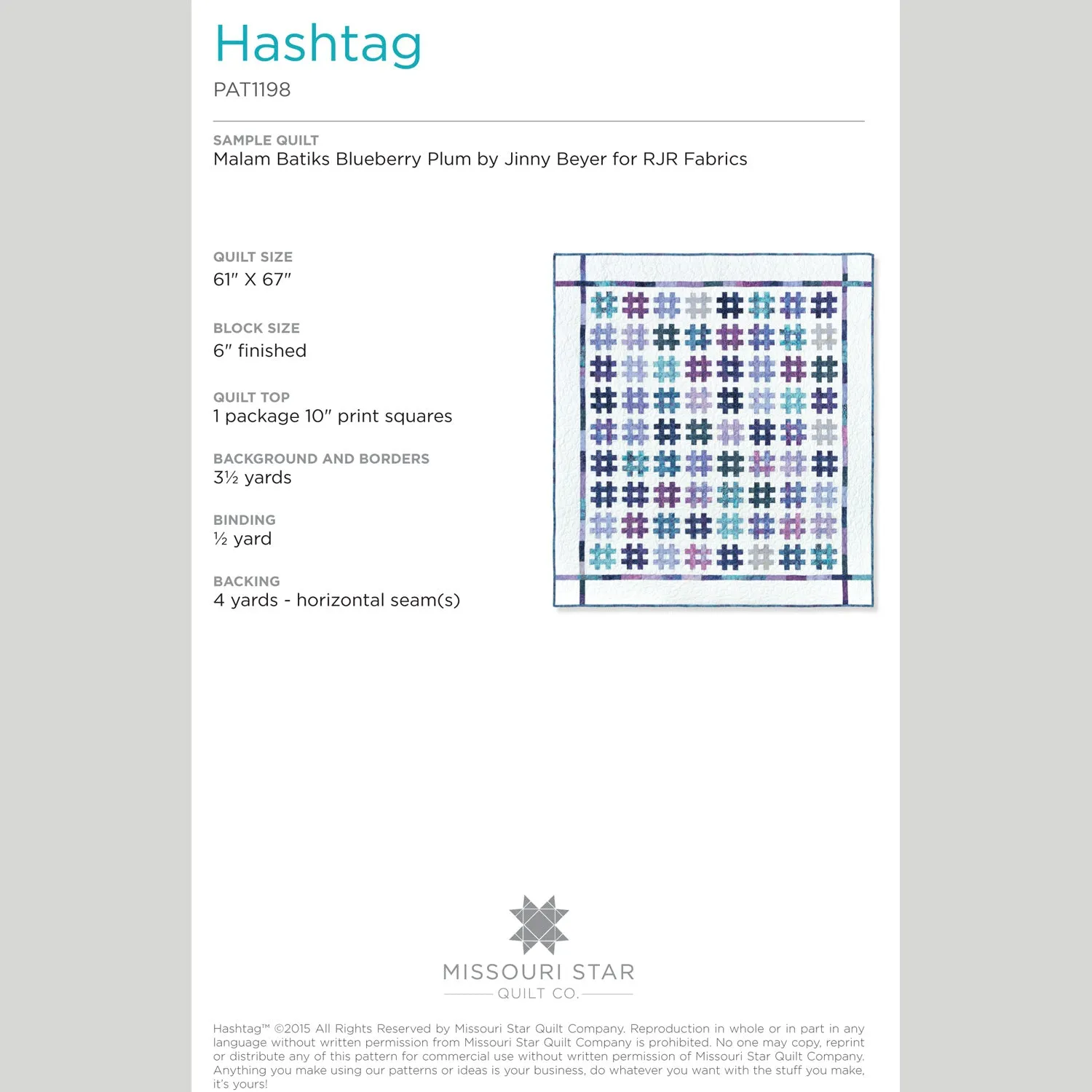 Digital Download - Hashtag Quilt Pattern by Missouri Star