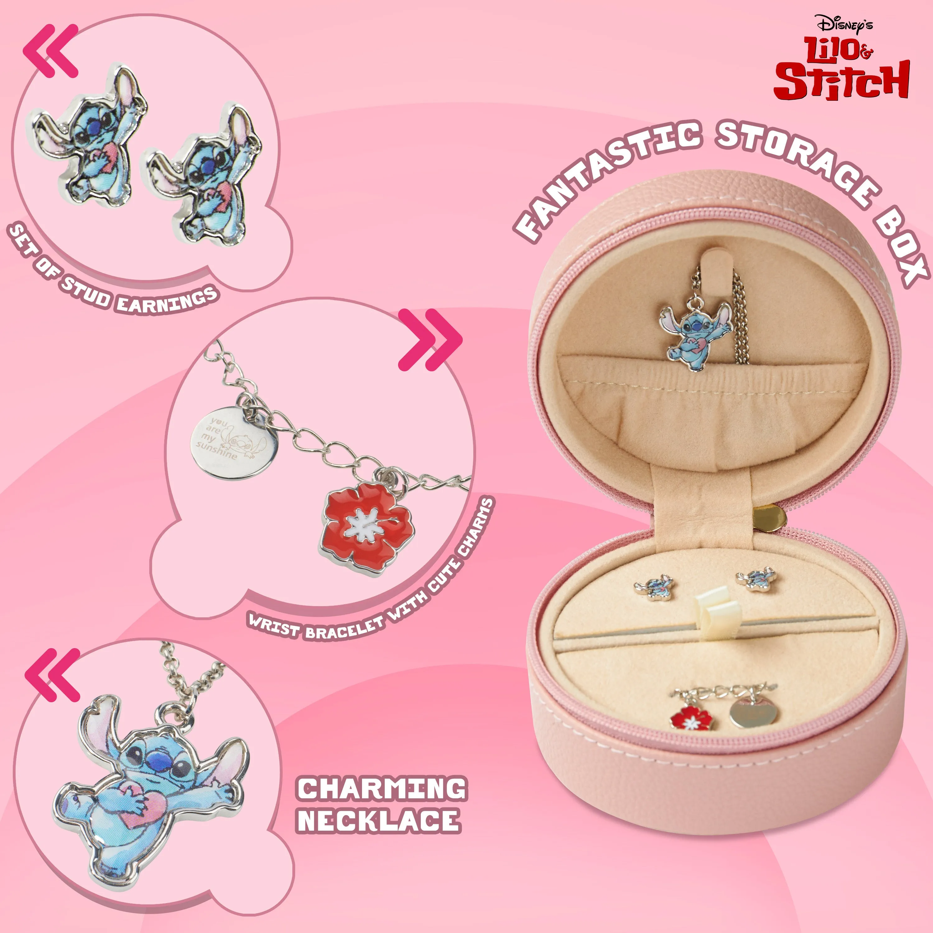 Disney Stitch 3 Piece Jewellery Set, Earrings,  Bracelet & Necklace Set