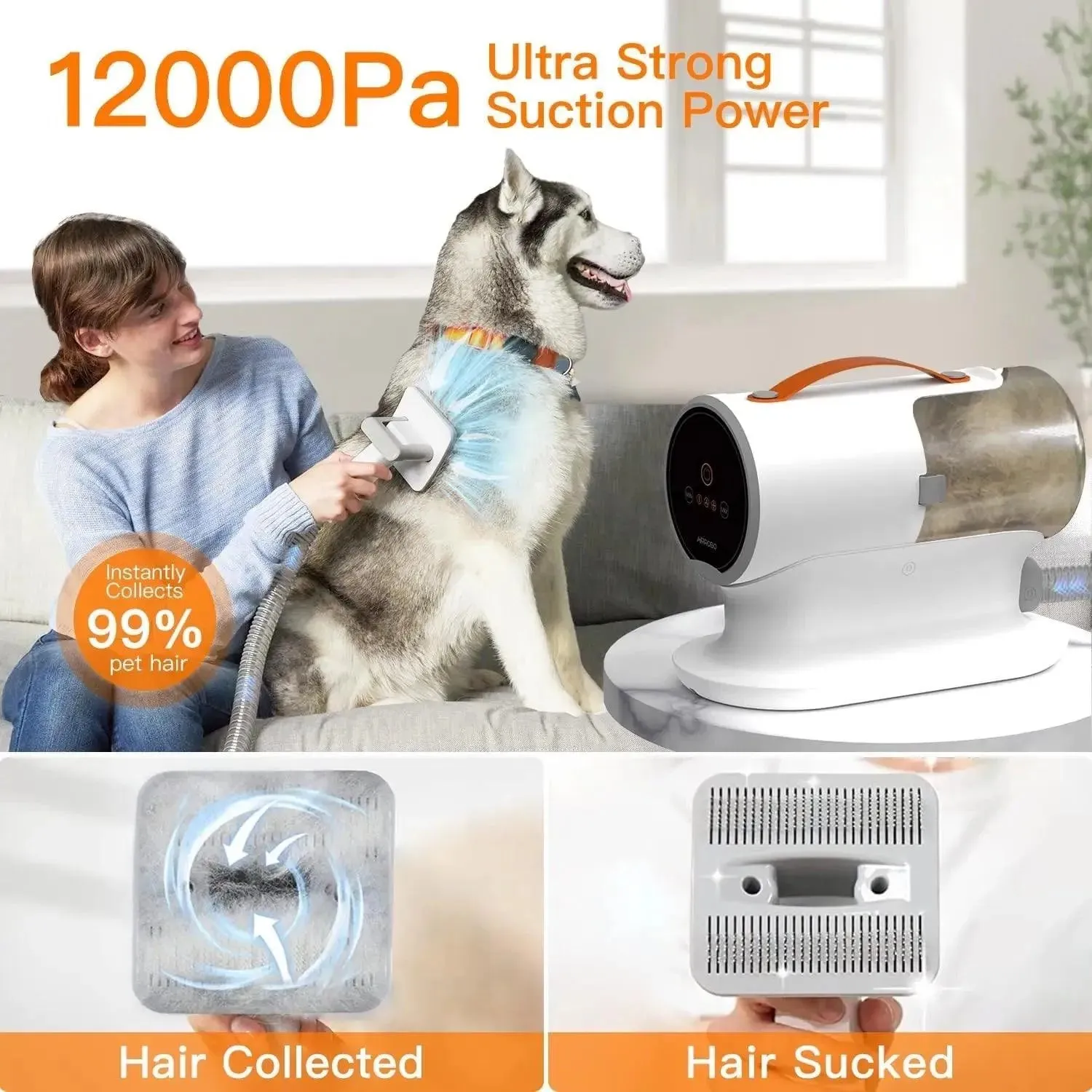 Dog Hair Vacuum Grooming Kit 12000Pa 2L Capacity