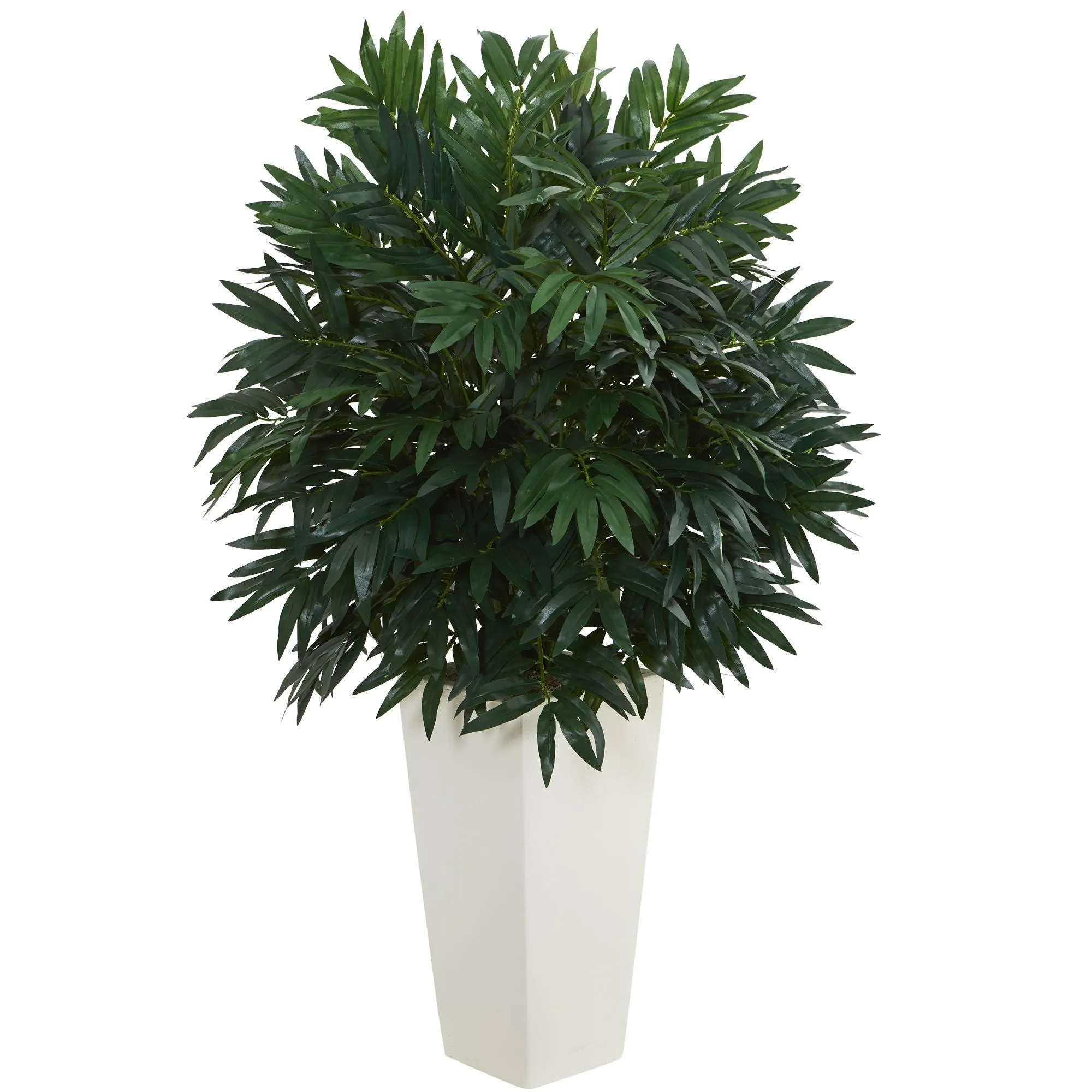 Double Bamboo Palm Artificial Plant in White Tower Vase