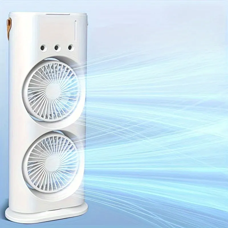 Dual Head USB Misting Fan with Night Light - 3 Speed Controls