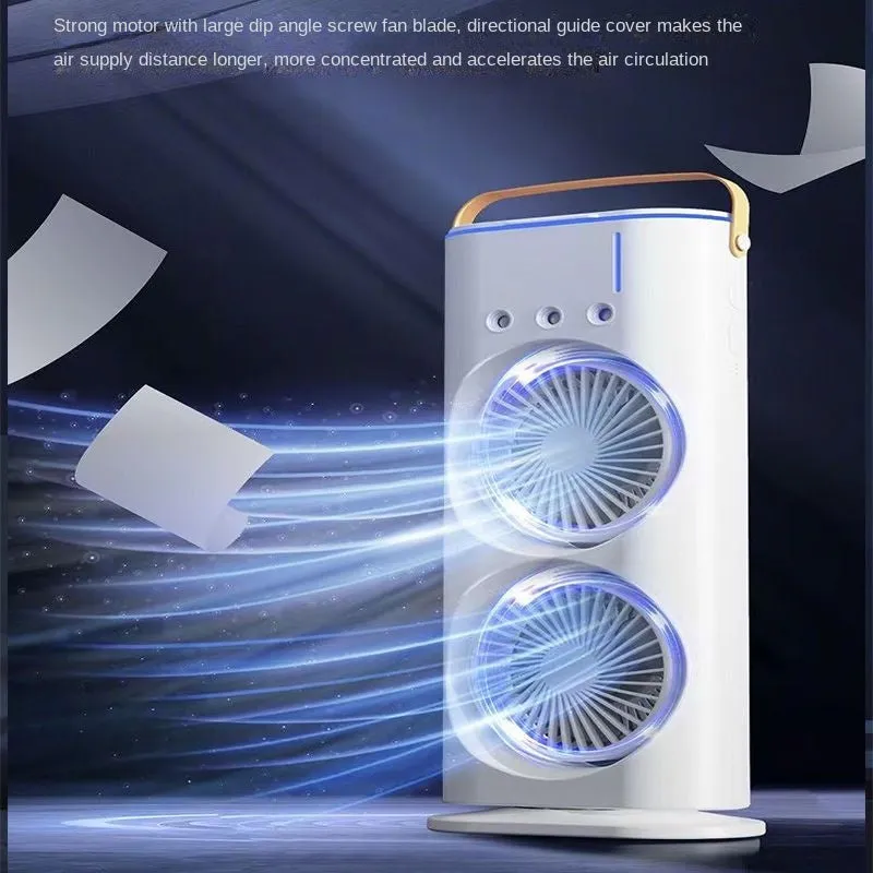 Dual Head USB Misting Fan with Night Light - 3 Speed Controls