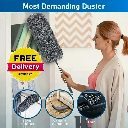 DusterPro 8ft Extendable Feather Duster  Perfect for AC, Ceiling Fan, Wall, and Roof Cleaning! 🌟