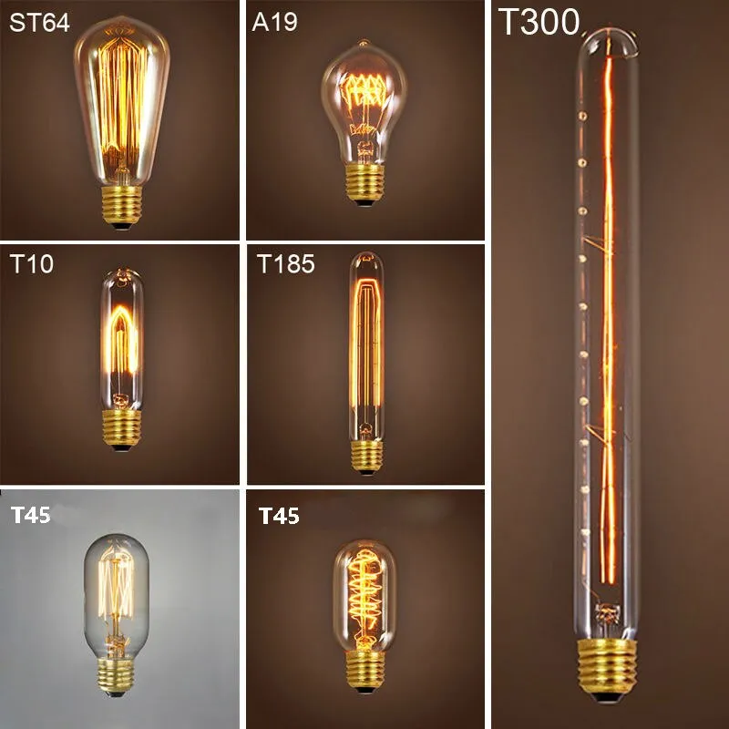 E27 Retro Edison Bulb 220V 40W Light Bulb A19 G80 G95 ST64 T10 T45 Filament Vintage Ampoule Incandescent Spiral Lamp