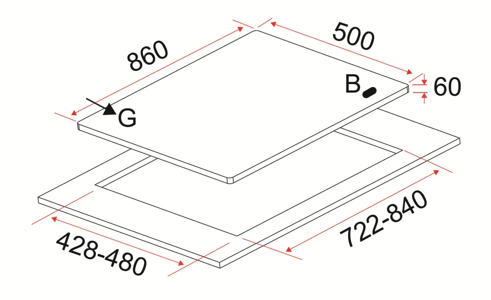 EFH3971 86CM 3-BURNER GAS HOB