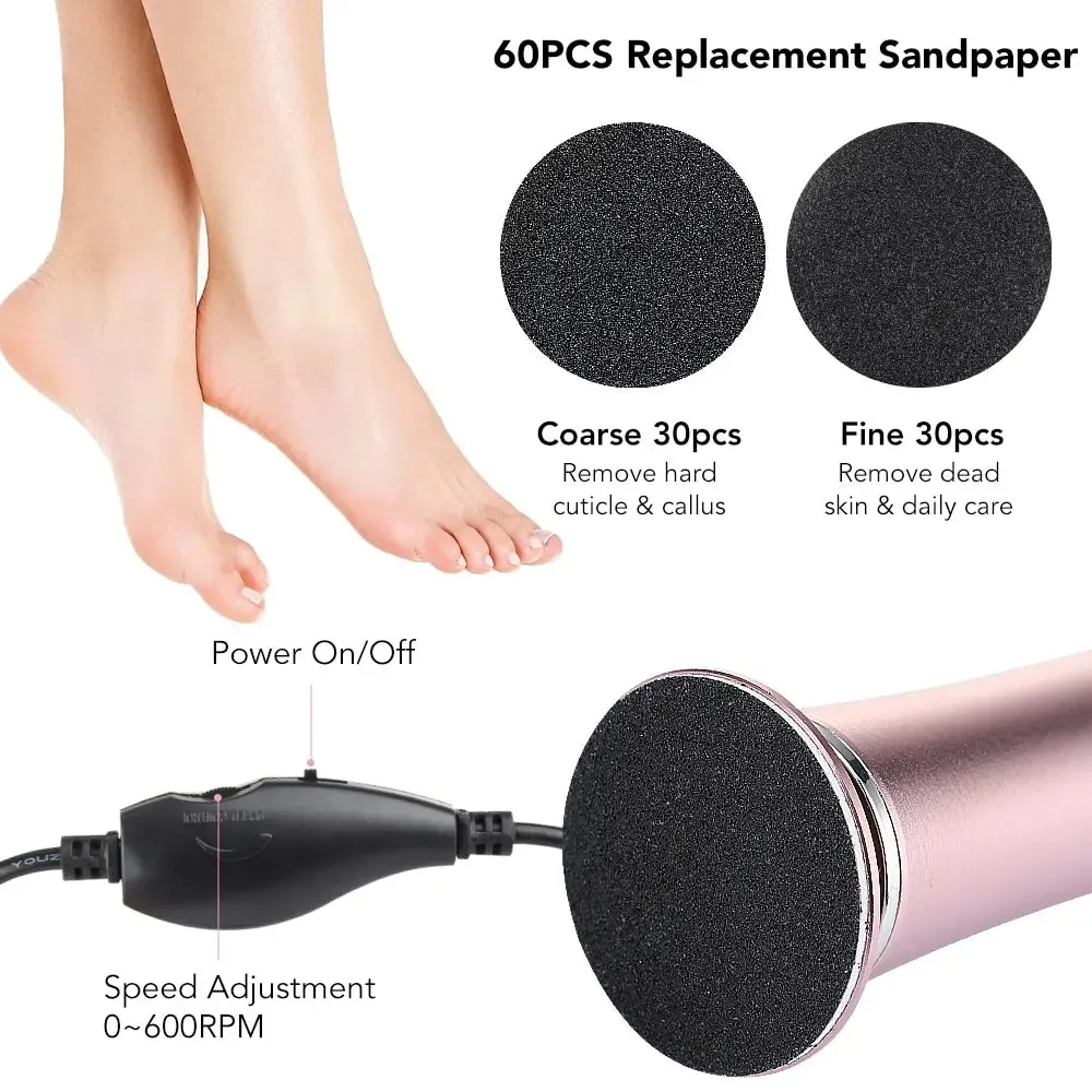 Electric Foot Callus Remover Pedicure Tool Set and Replacement Sandpaper