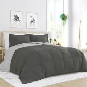 Elegant Grey and Light Reversible Microfiber Comforter Set for Full/Queen Beds