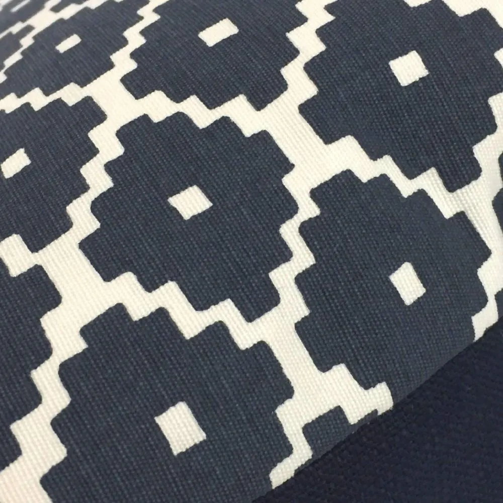 F Schumacher Ziggurat Navy Blue Cream Ethnic Geometric Decorative Throw Pillow Cover