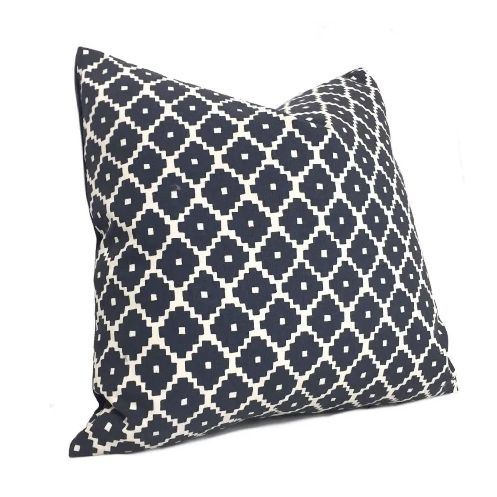 F Schumacher Ziggurat Navy Blue Cream Ethnic Geometric Decorative Throw Pillow Cover