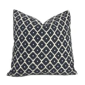 F Schumacher Ziggurat Navy Blue Cream Ethnic Geometric Decorative Throw Pillow Cover