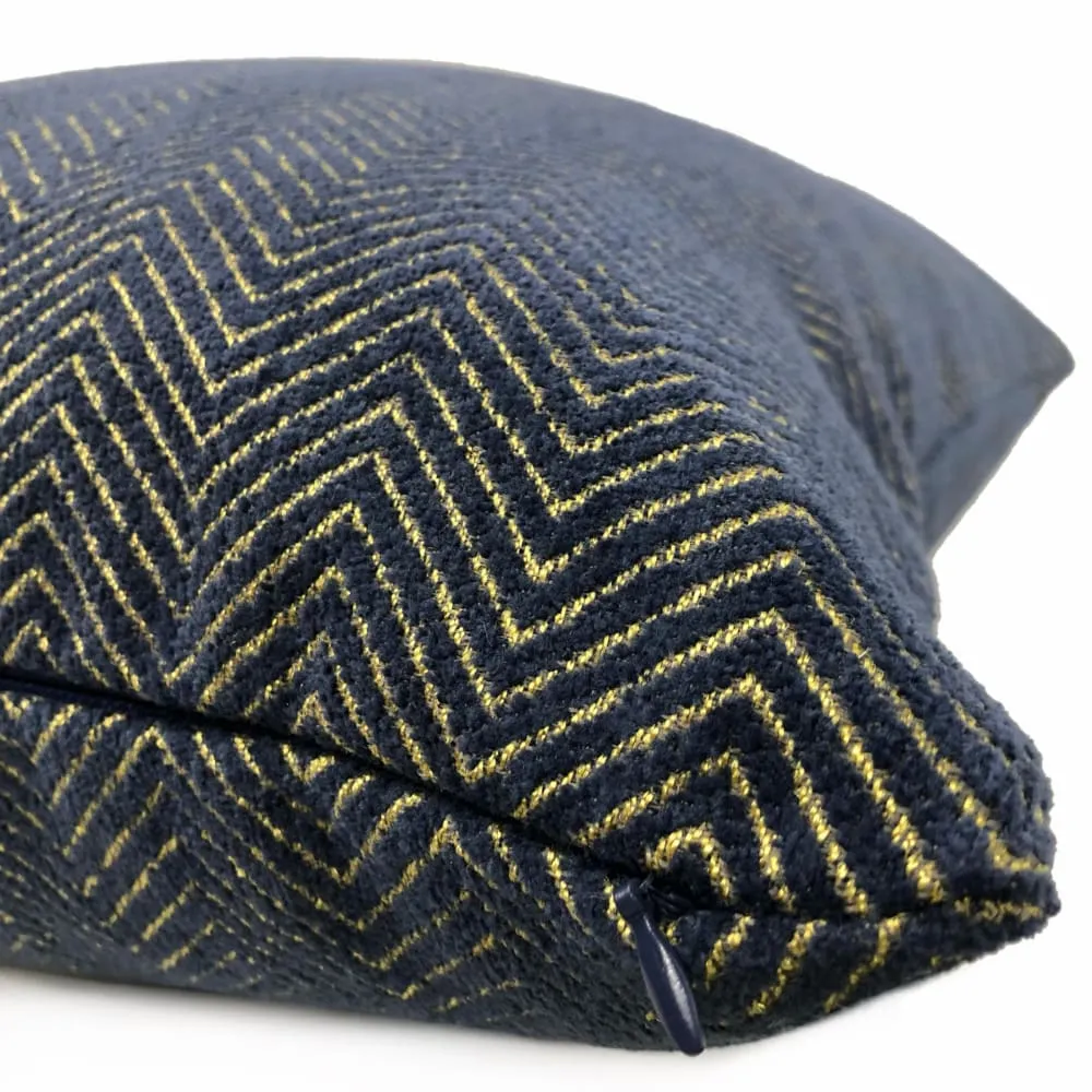 Fairfax Blue & Gold Herringbone Chevron Pillow Cover