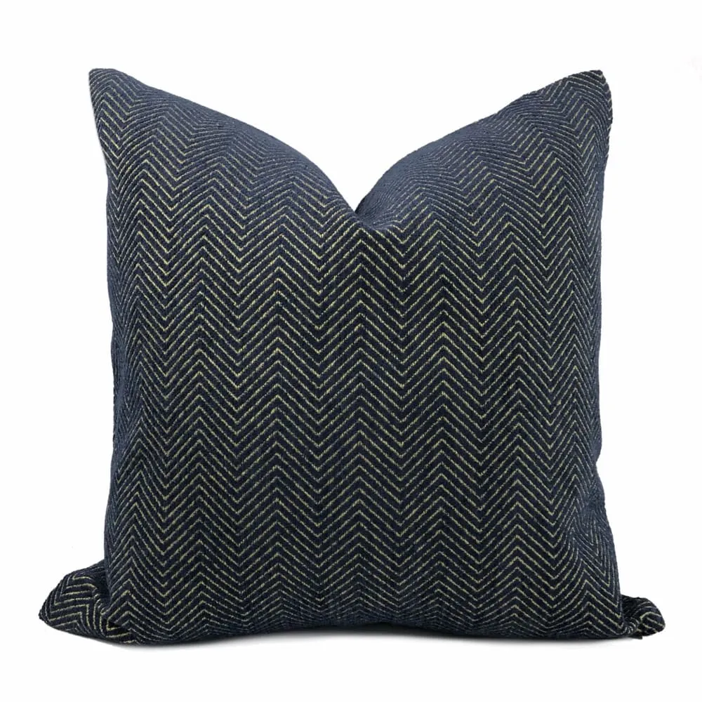 Fairfax Blue & Gold Herringbone Chevron Pillow Cover