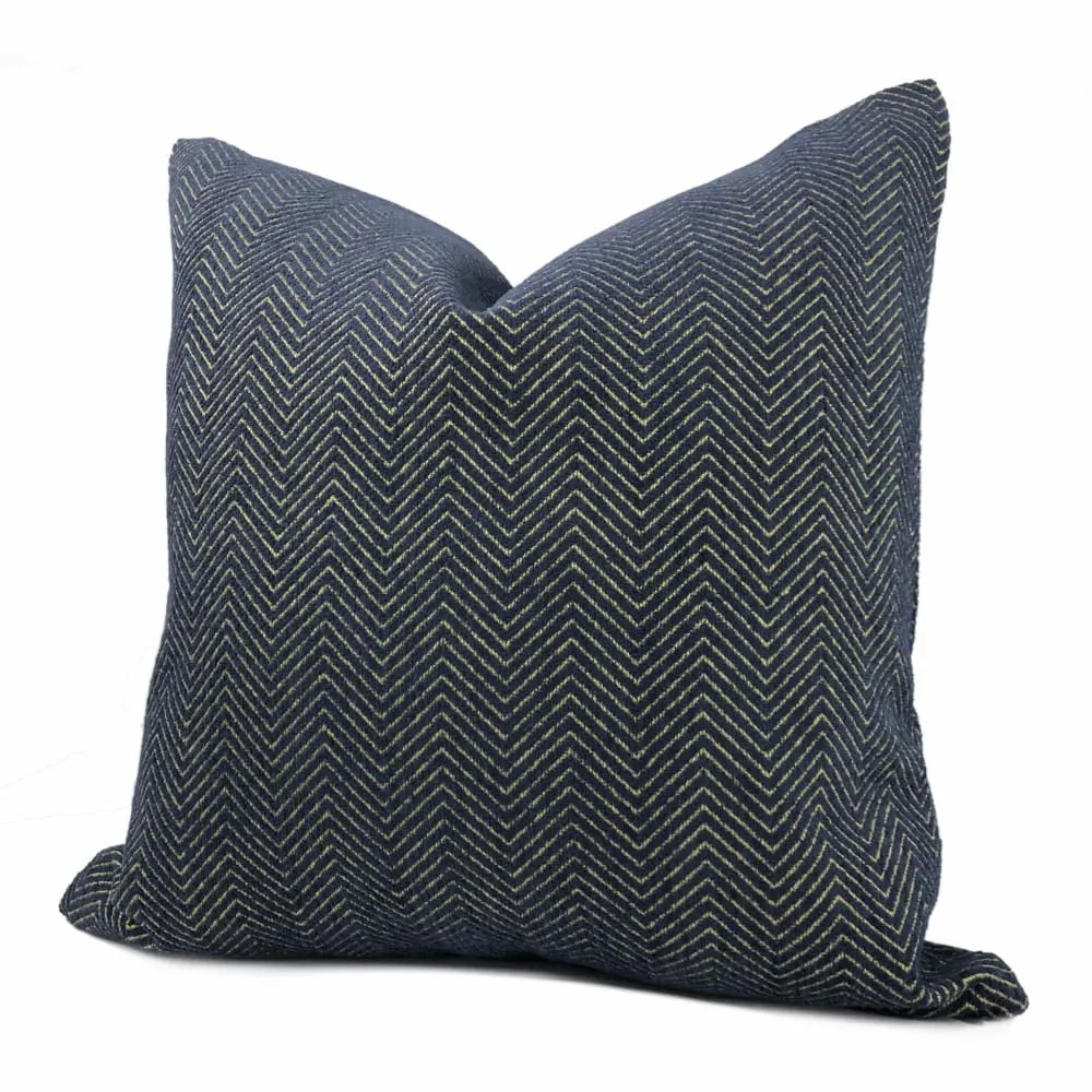 Fairfax Blue & Gold Herringbone Chevron Pillow Cover