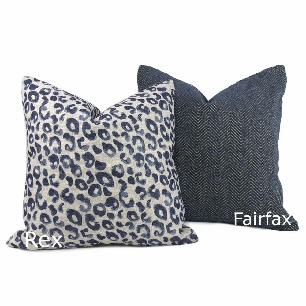 Fairfax Blue & Gold Herringbone Chevron Pillow Cover