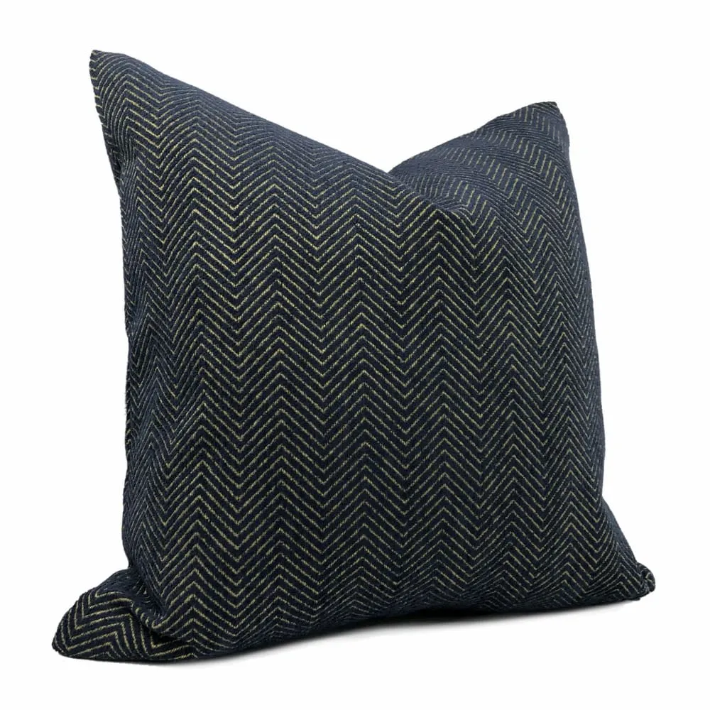 Fairfax Blue & Gold Herringbone Chevron Pillow Cover