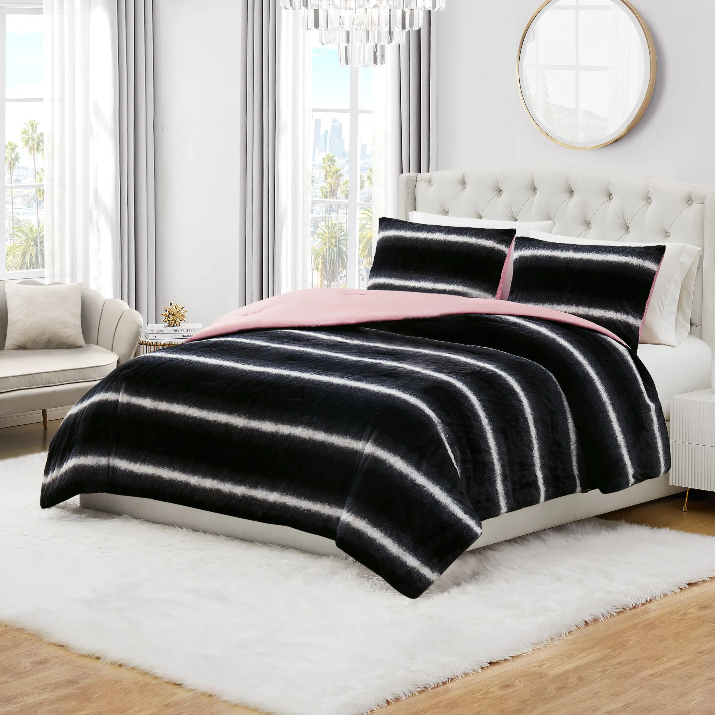 Faux Fur Ombre Stripe Comforter Set