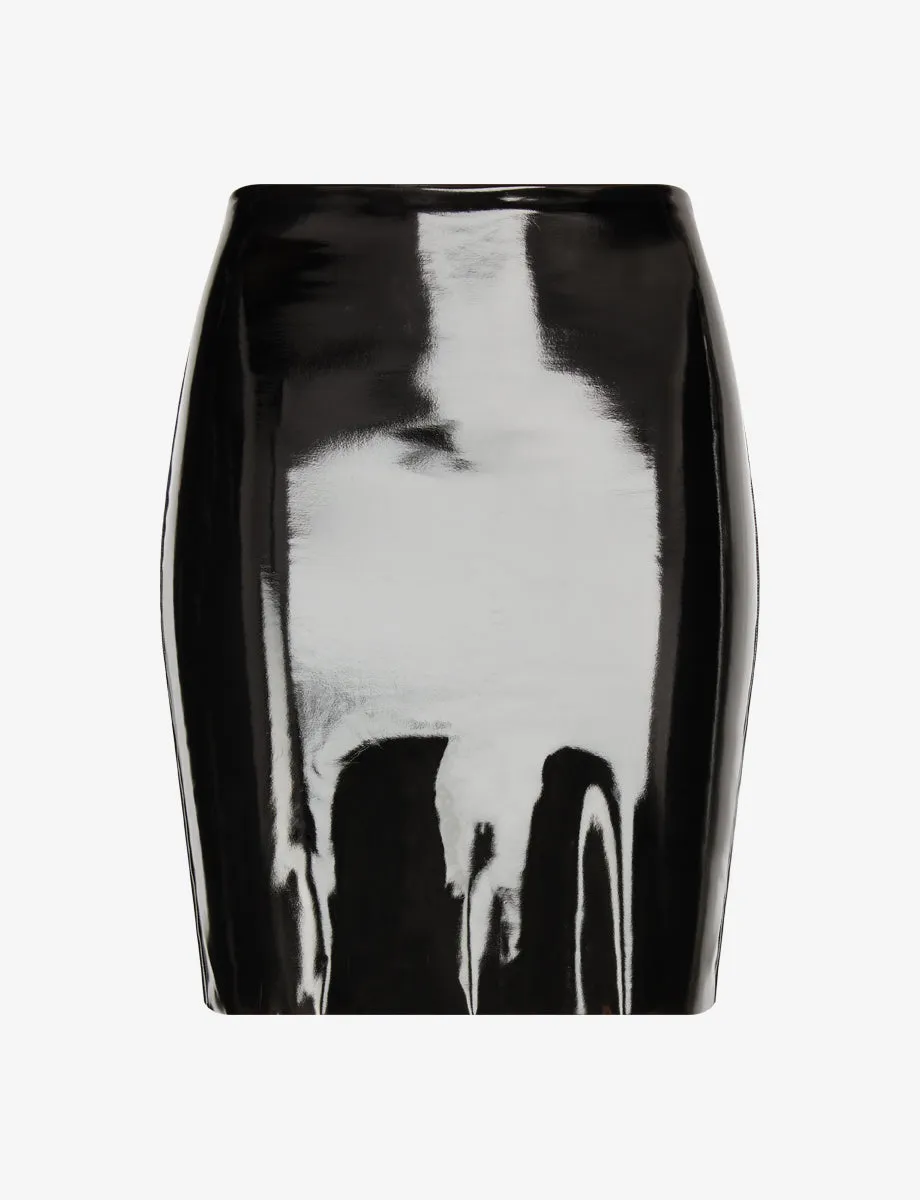 Faux Patent Leather Mini Skirt in Black