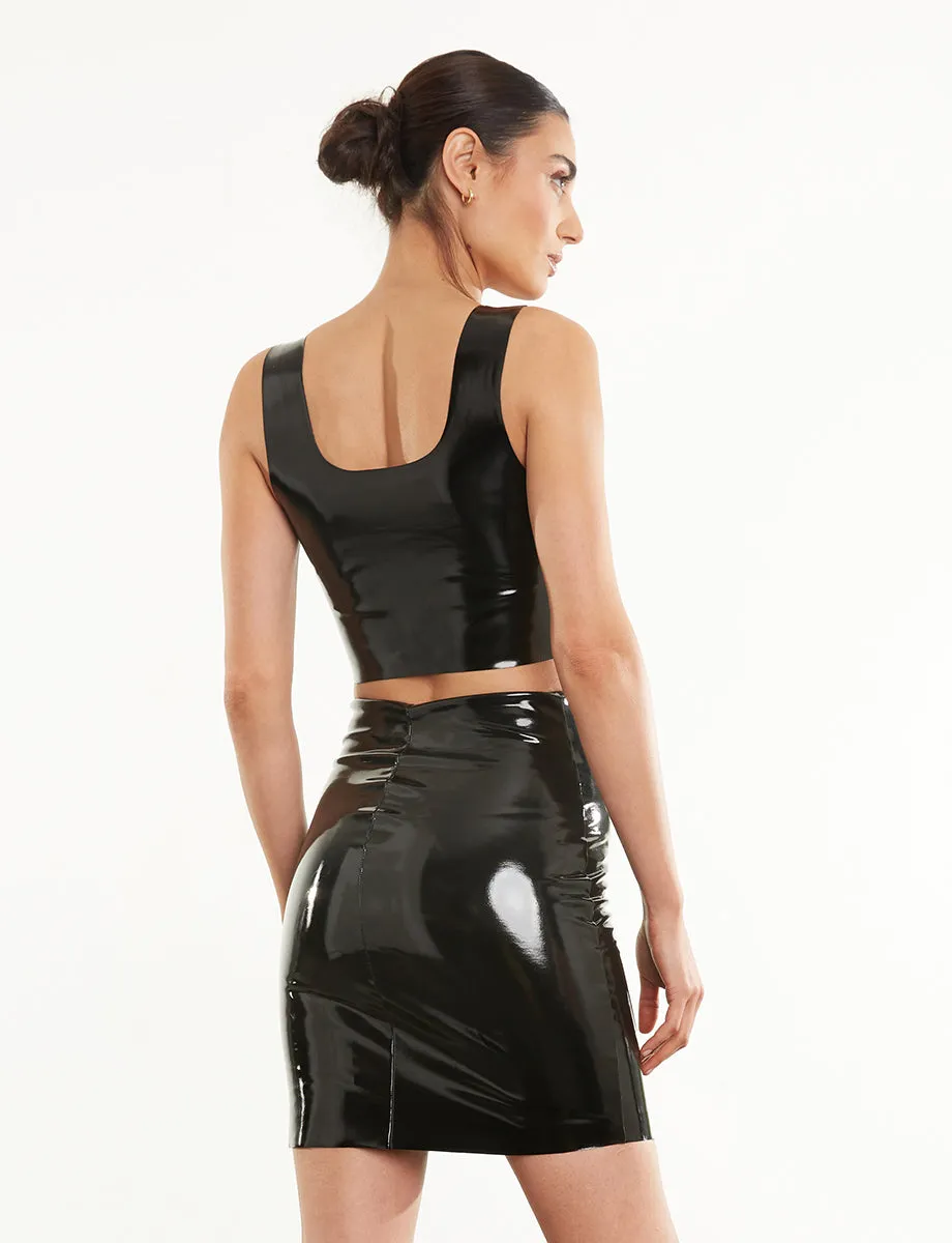 Faux Patent Leather Mini Skirt in Black