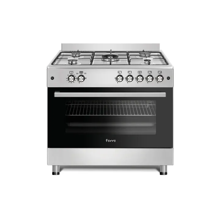 Ferre Free Standing Full Gas Cooker and Oven 5 Burners With Wok Silver