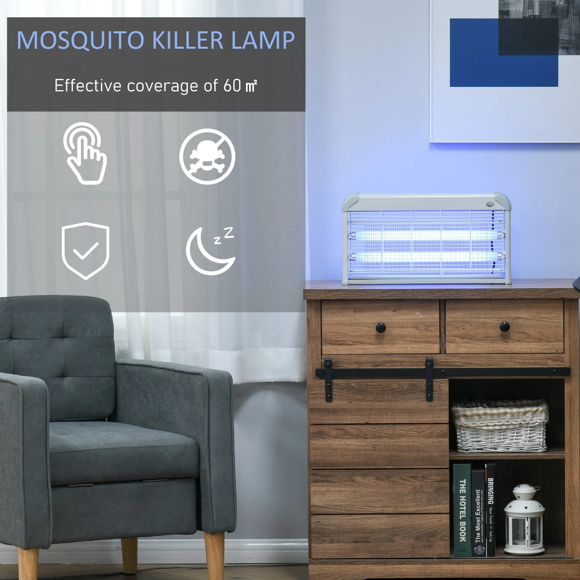 Free Standing Wall Hanging 30W Electric Fly Mosquito Killer 60? Coverage Electric Fly Zapper