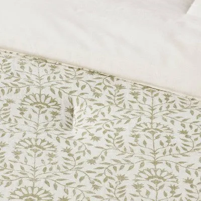 Full/Queen Vine Printed Cotton Comforter & Sham Set Green Threshold