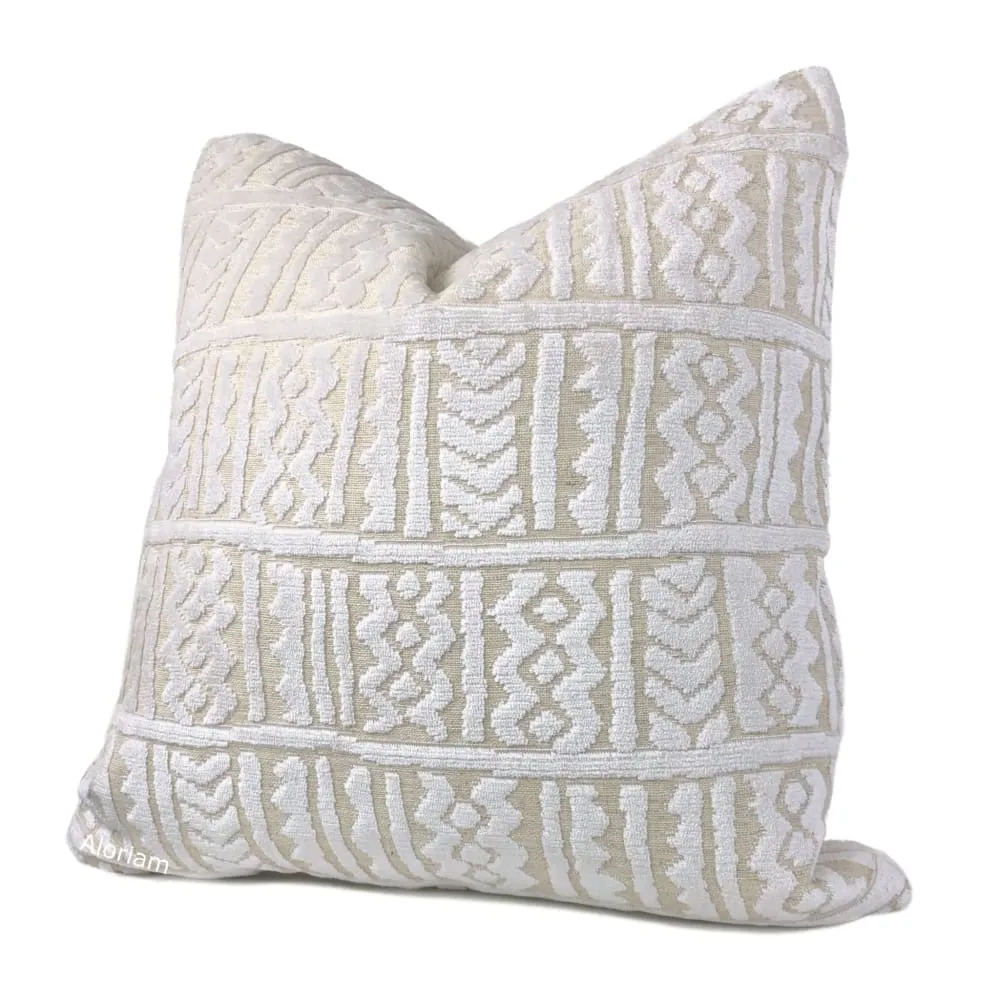 Giza Warm White Ethnic Cut Velvet Pillow Cover