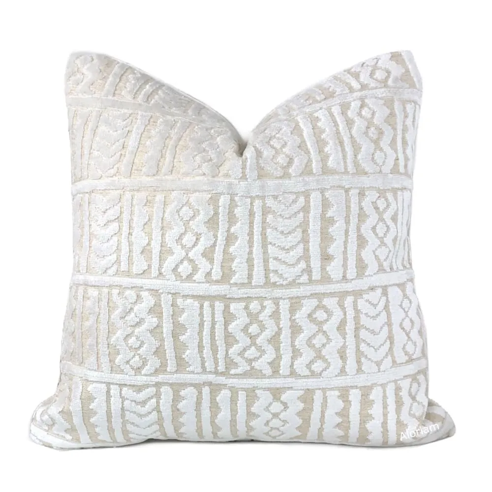 Giza Warm White Ethnic Cut Velvet Pillow Cover