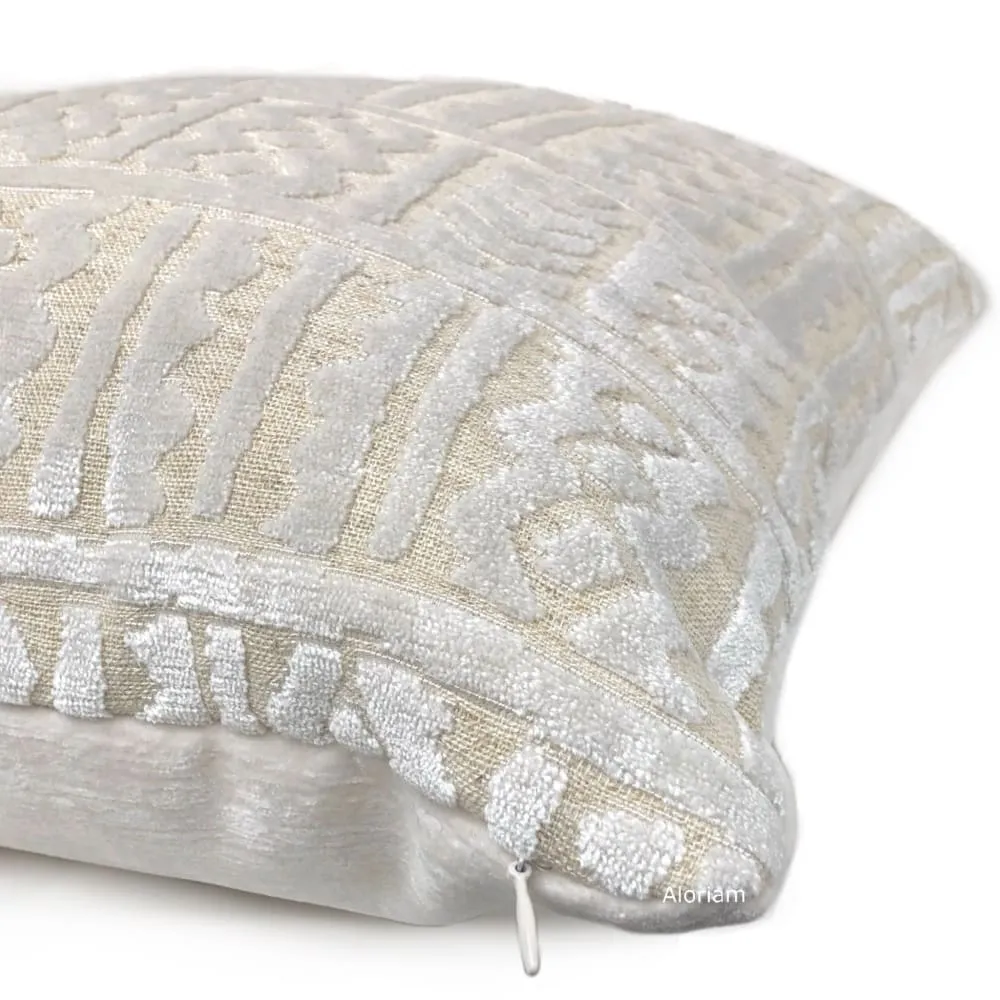 Giza Warm White Ethnic Cut Velvet Pillow Cover