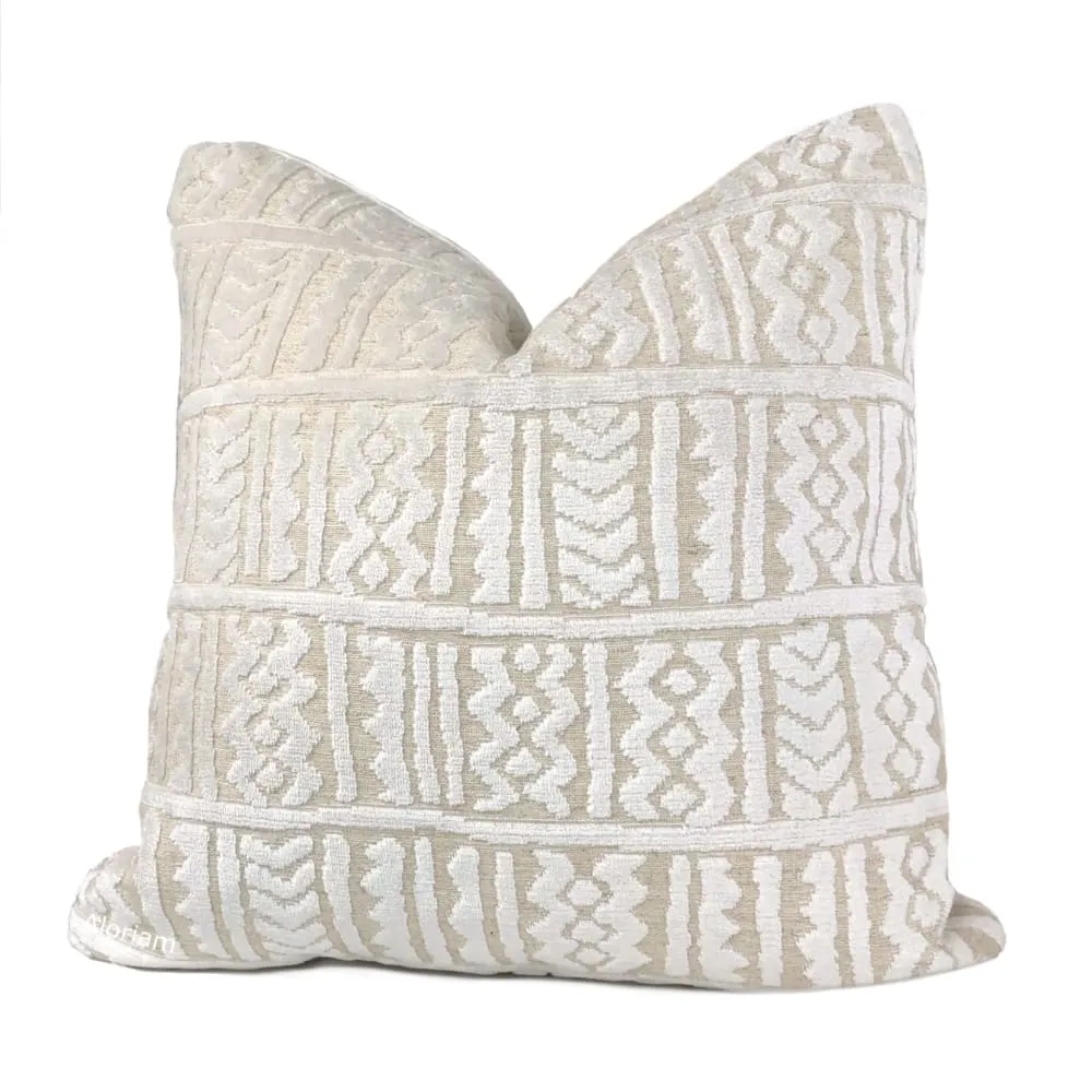 Giza Warm White Ethnic Cut Velvet Pillow Cover