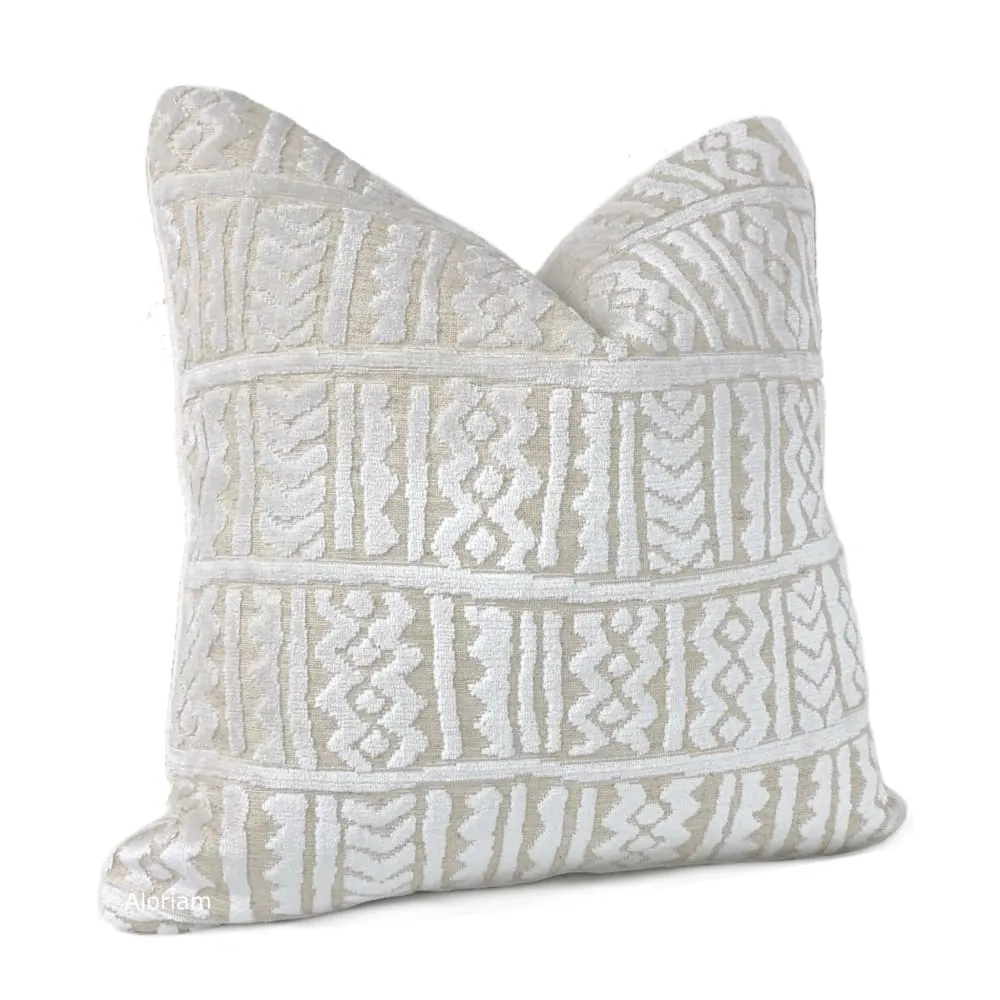 Giza Warm White Ethnic Cut Velvet Pillow Cover